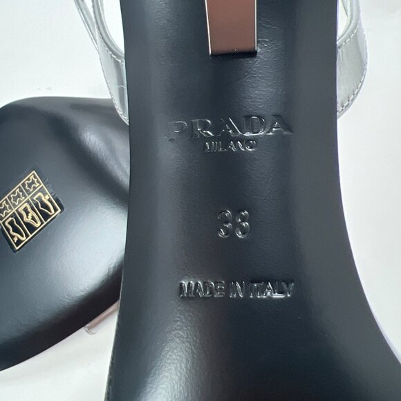 Prada Argento Donna Womens Sandals Metallic Leather Strappy Heels Size 38 US8 - Picture 8 of 16